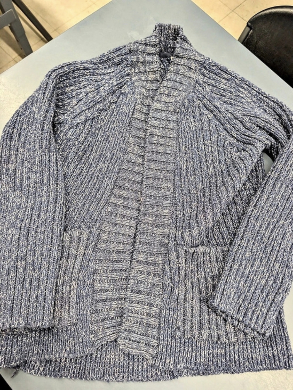Free People Blossom Cardigan Blue Marled Knit Oversized Chunky Sweater Size M